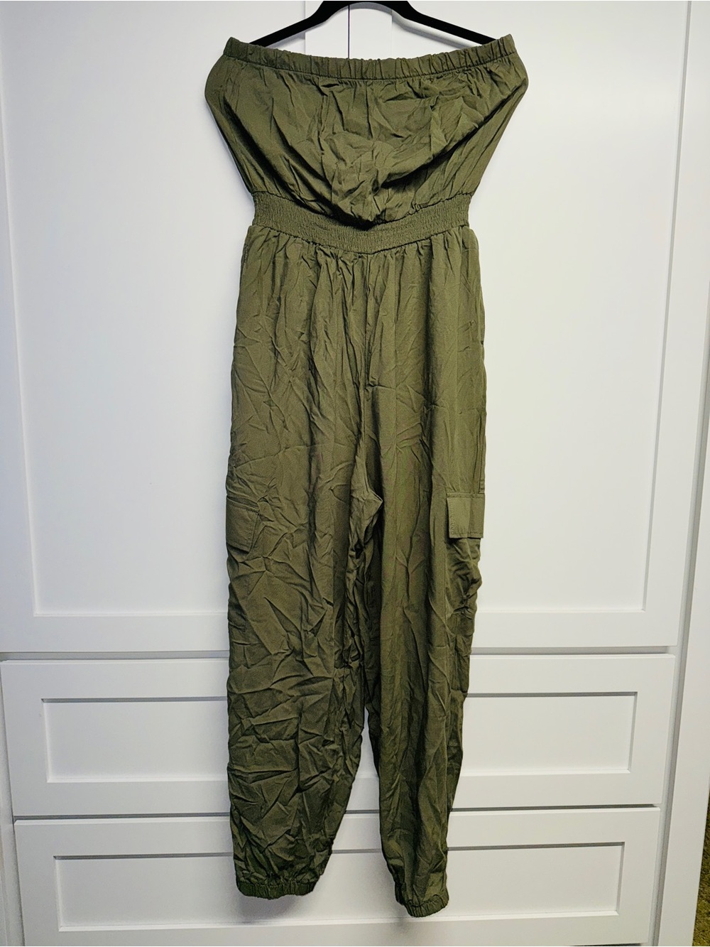 Fashion Nova Olive Strapless Cargo Jumpsuit